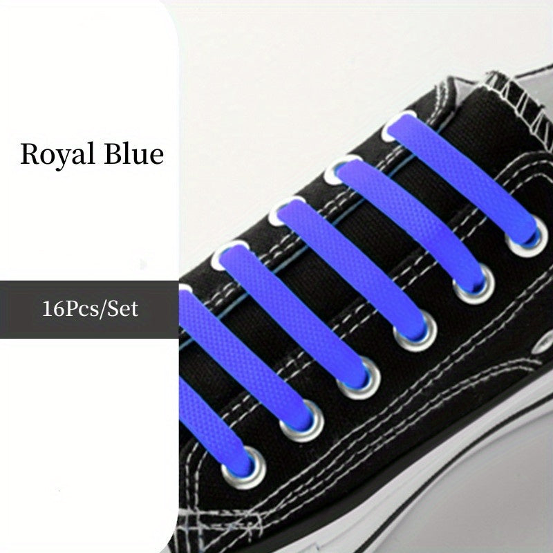 16pcs Silicone Elastic No Tie Shoe Laces for Sneakers Casual Shoes Vibrant Colors