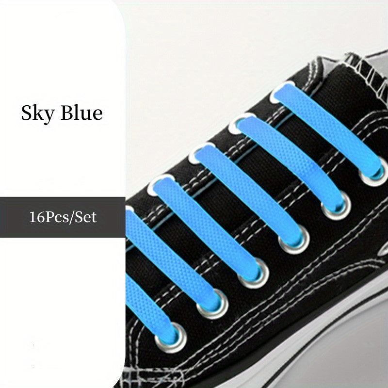 16pcs Silicone Elastic No Tie Shoe Laces for Sneakers Casual Shoes Vibrant Colors