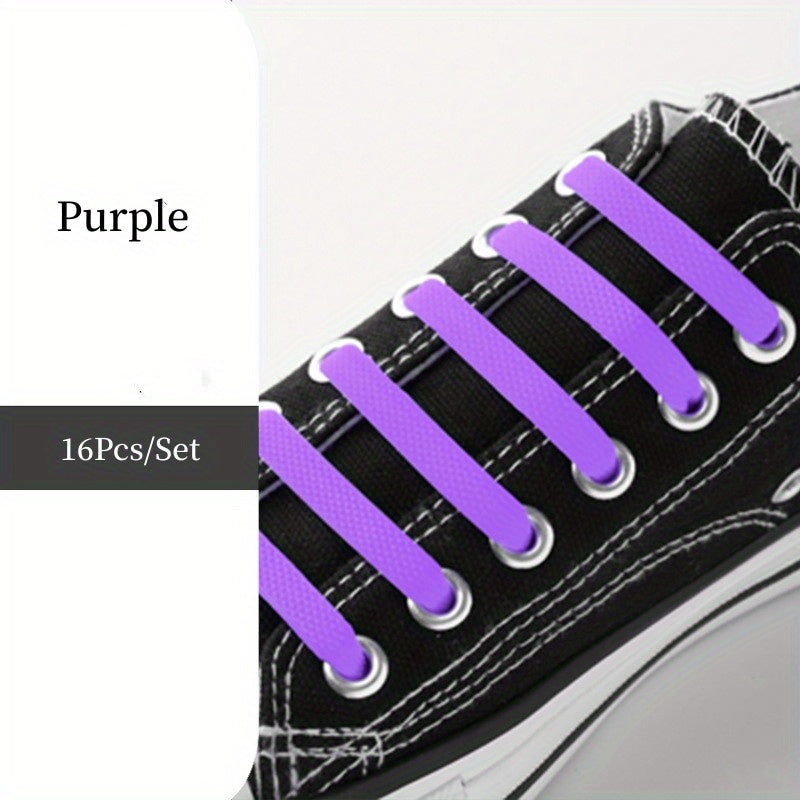 16pcs Silicone Elastic No Tie Shoe Laces for Sneakers Casual Shoes Vibrant Colors