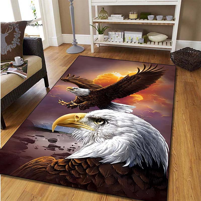 3D Printed Eagle Pattern Area Rug Water Resistant Non-Slip Carpet for Living Room