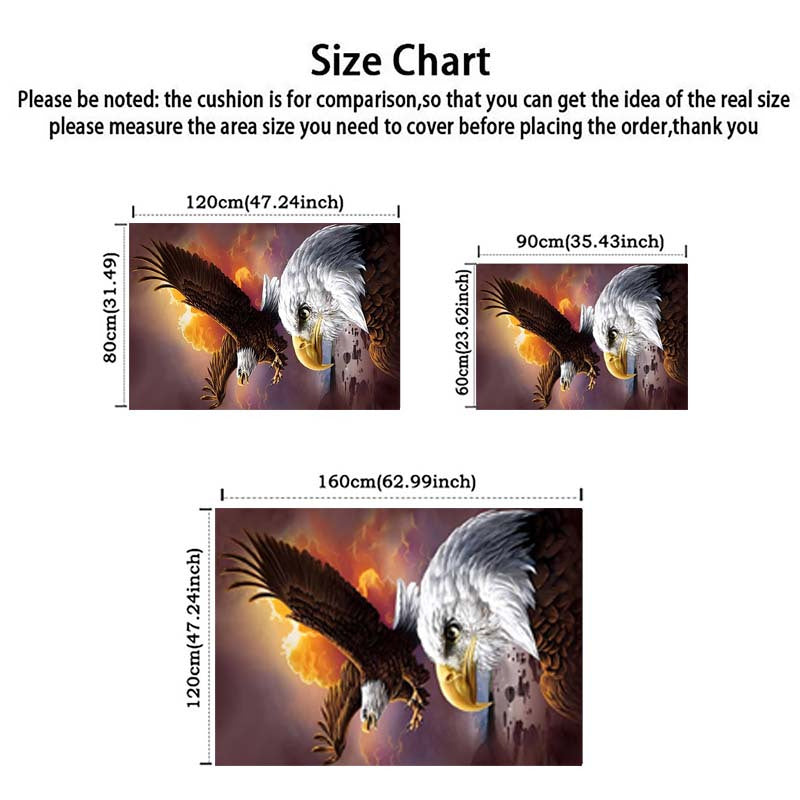 3D Printed Eagle Pattern Area Rug Water Resistant Non-Slip Carpet for Living Room