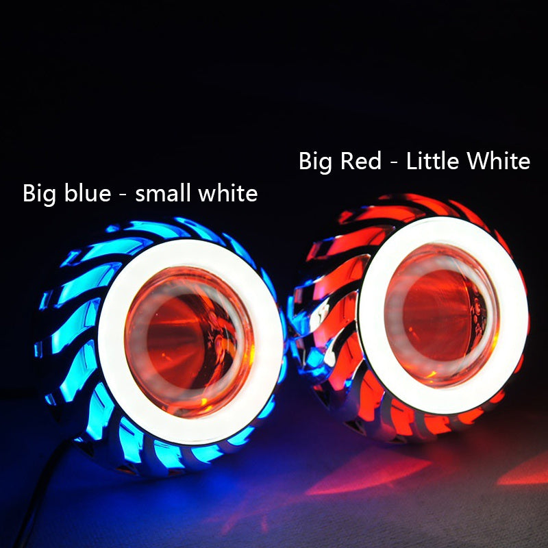 Motorcycle LED Headlight Projector Lens Dual Angel Devil Eye Headlamp Cyclone Style