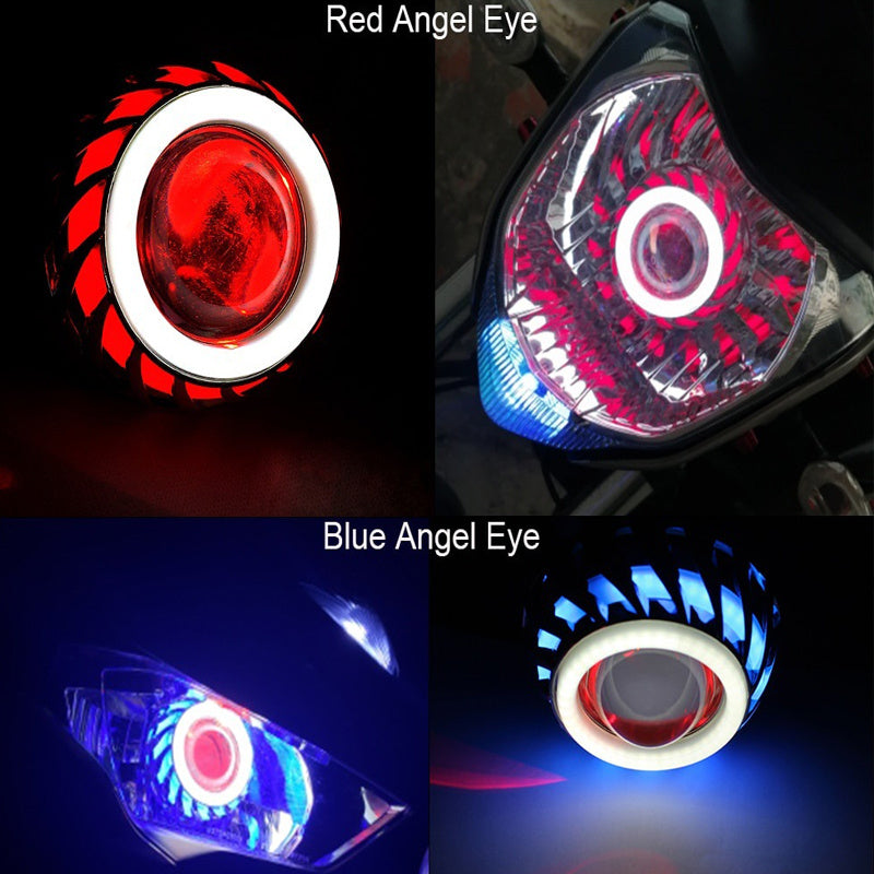Motorcycle LED Headlight Projector Lens Dual Angel Devil Eye Headlamp Cyclone Style