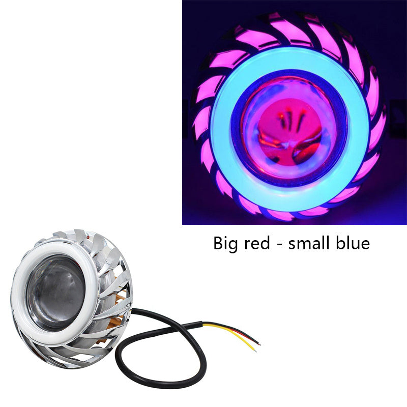 Motorcycle LED Headlight Projector Lens Dual Angel Devil Eye Headlamp Cyclone Style
