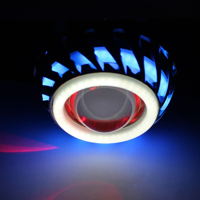Motorcycle LED Headlight Projector Lens Dual Angel Devil Eye Headlamp Cyclone Style