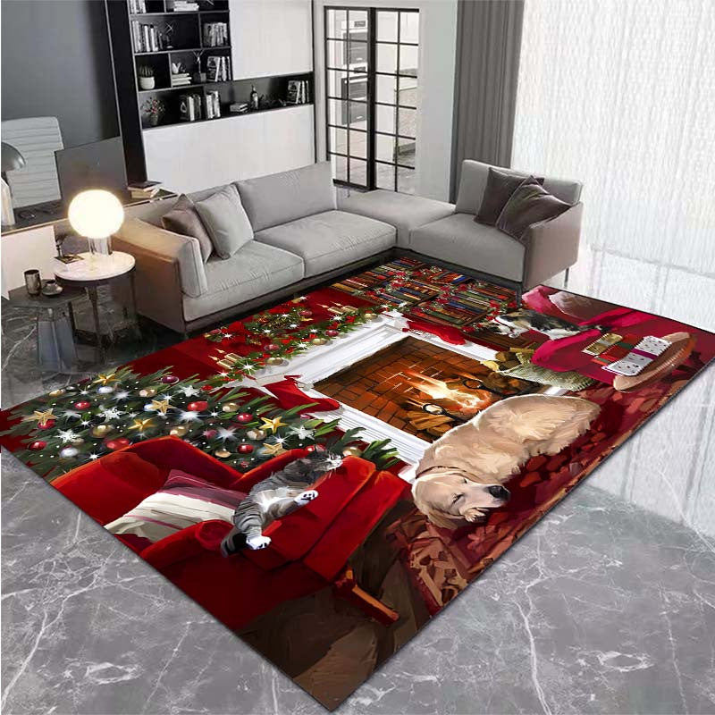 Christmas Dog Print Rug Machine Washable Holiday Decor for Living Room and Outdoor