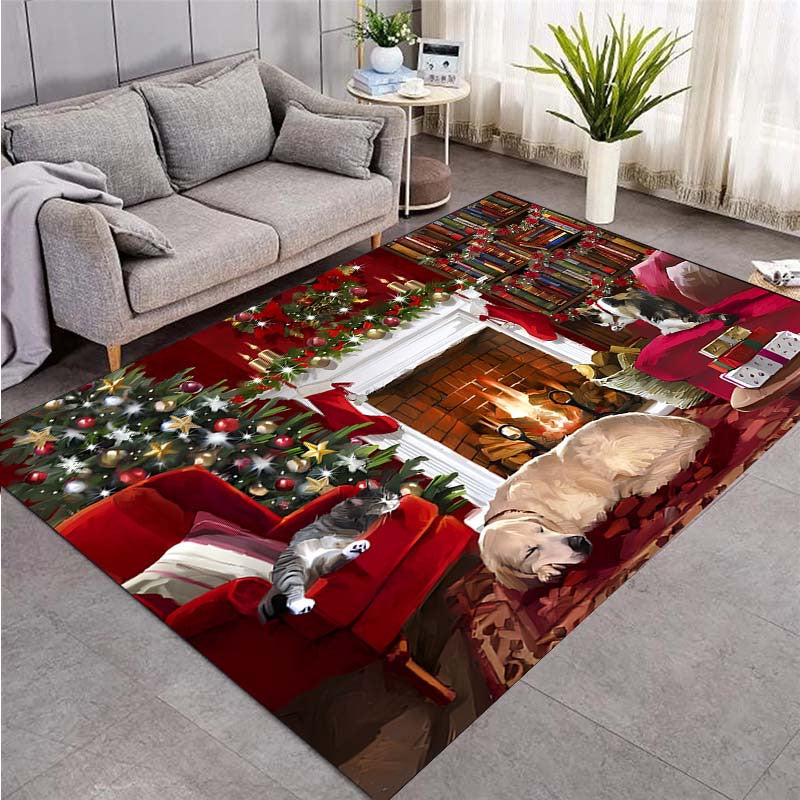 Christmas Dog Print Rug Machine Washable Holiday Decor for Living Room and Outdoor