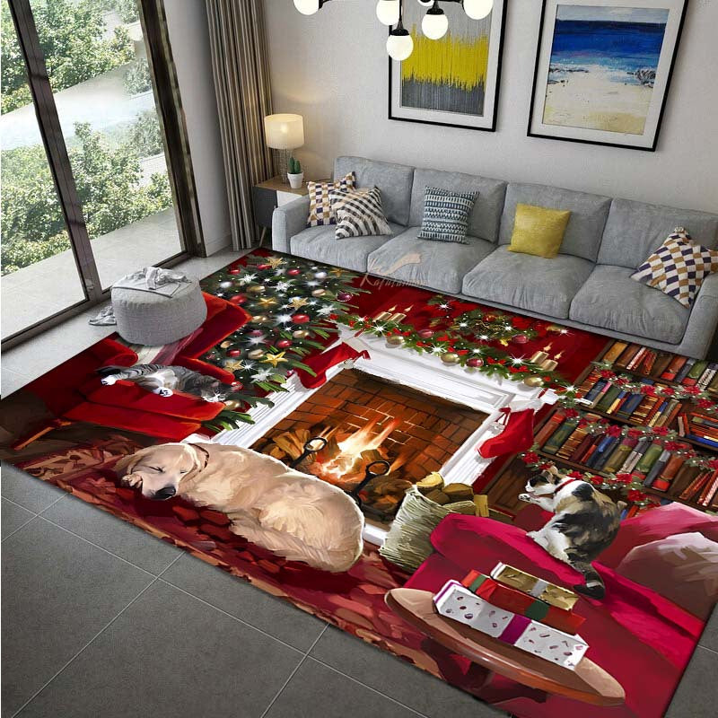 Christmas Dog Print Rug Machine Washable Holiday Decor for Living Room and Outdoor