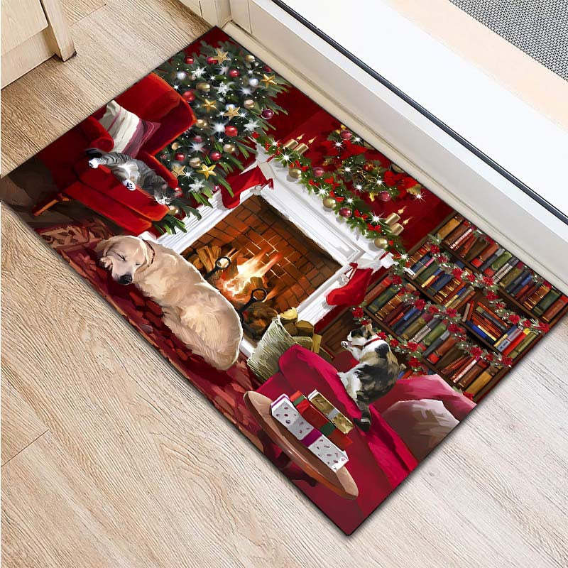 Christmas Dog Print Rug Machine Washable Holiday Decor for Living Room and Outdoor