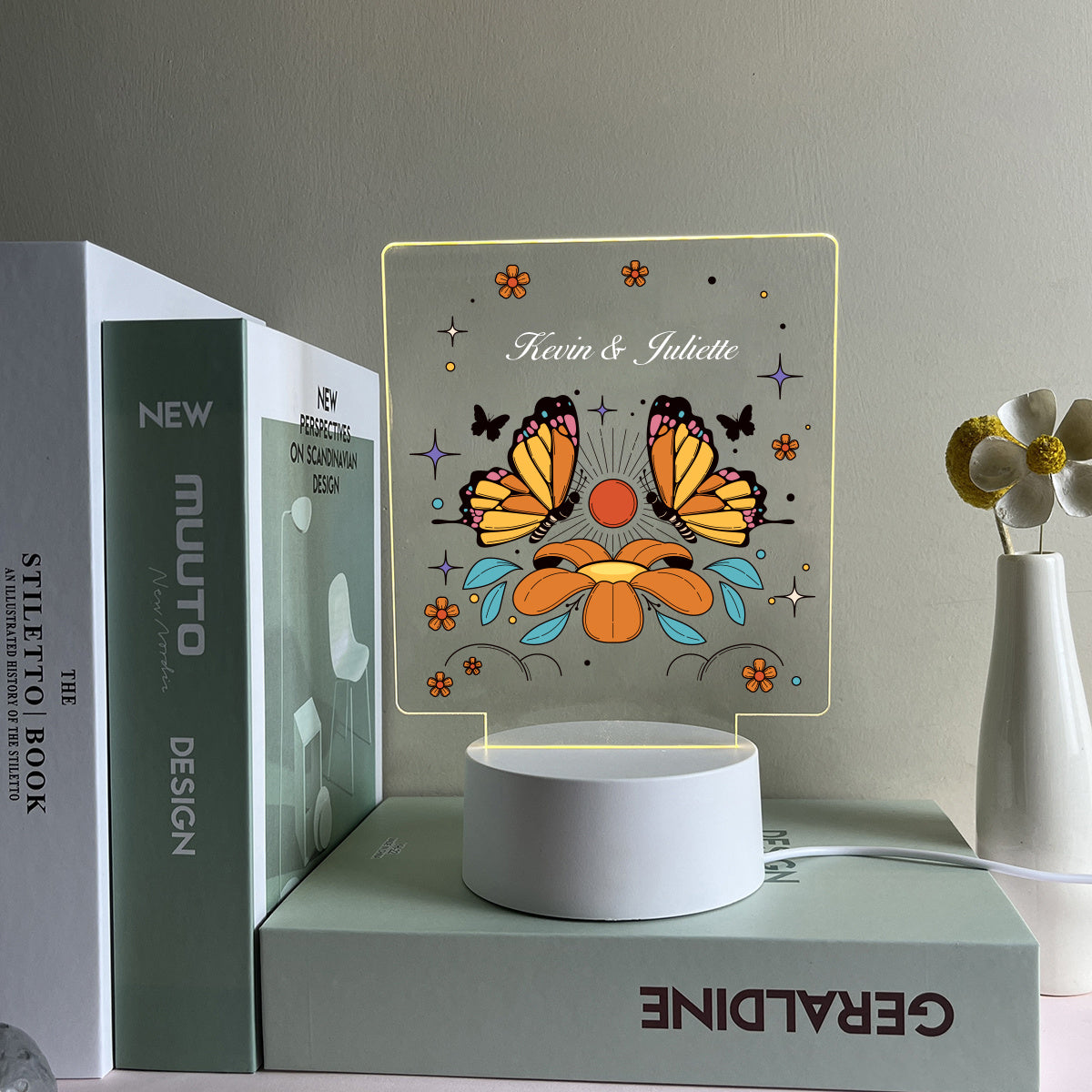 Butterfly and Flower LED Night Light USB Powered 3 Color Illusion Gift