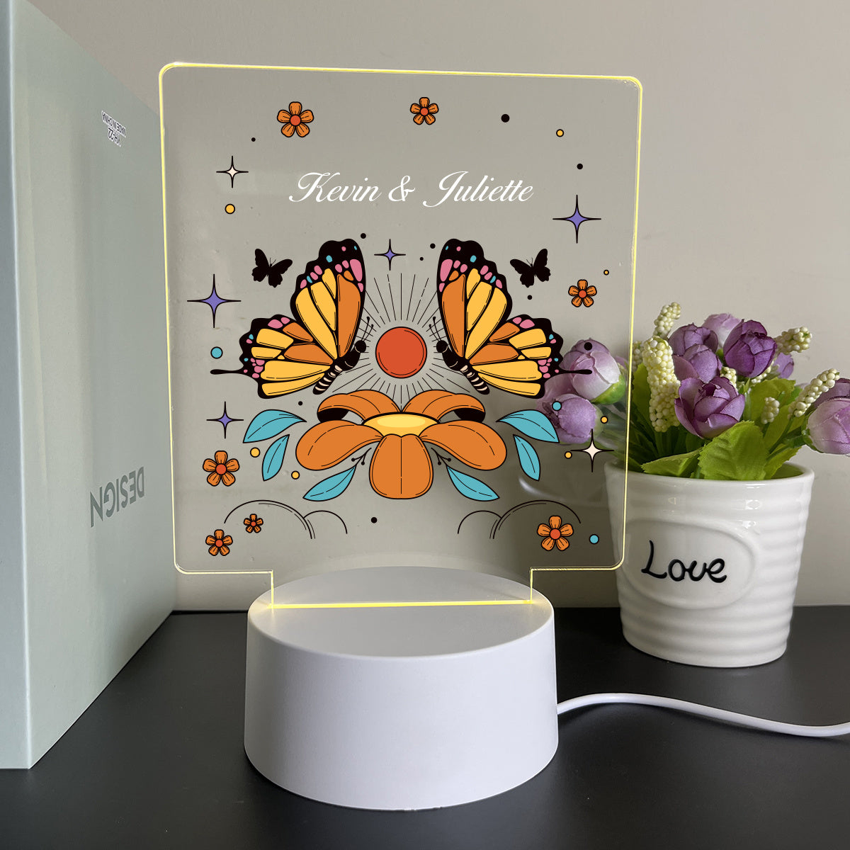 Butterfly and Flower LED Night Light USB Powered 3 Color Illusion Gift