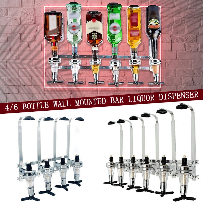 Wall-Mounted Liquor Dispenser Holds 4 Bottles Chrome Finish Aluminum Alloy