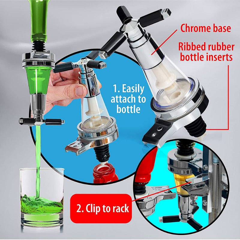 Wall-Mounted Liquor Dispenser Holds 4 Bottles Chrome Finish Aluminum Alloy