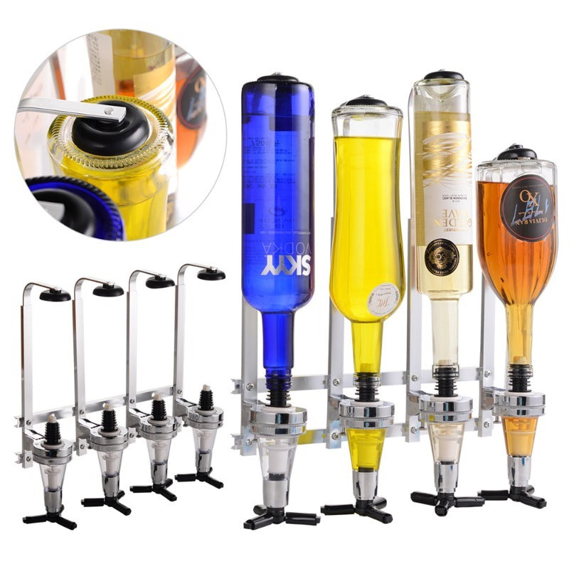 Wall-Mounted Liquor Dispenser Holds 4 Bottles Chrome Finish Aluminum Alloy