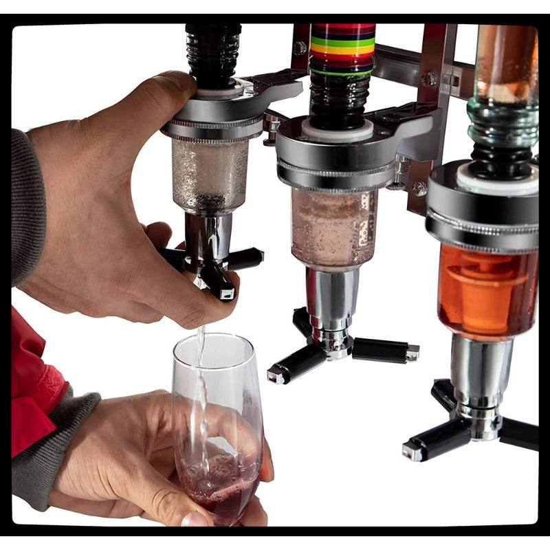 Wall-Mounted Liquor Dispenser Holds 4 Bottles Chrome Finish Aluminum Alloy