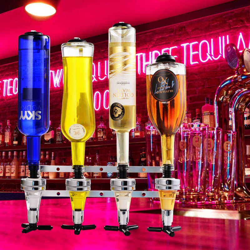 Wall-Mounted Liquor Dispenser Holds 4 Bottles Chrome Finish Aluminum Alloy