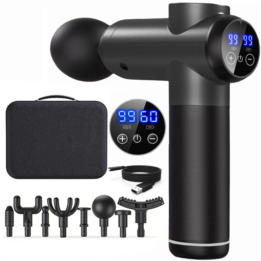 Electric Massage Gun with 8 Heads for Body Relaxation USB Rechargeable Lithium Battery