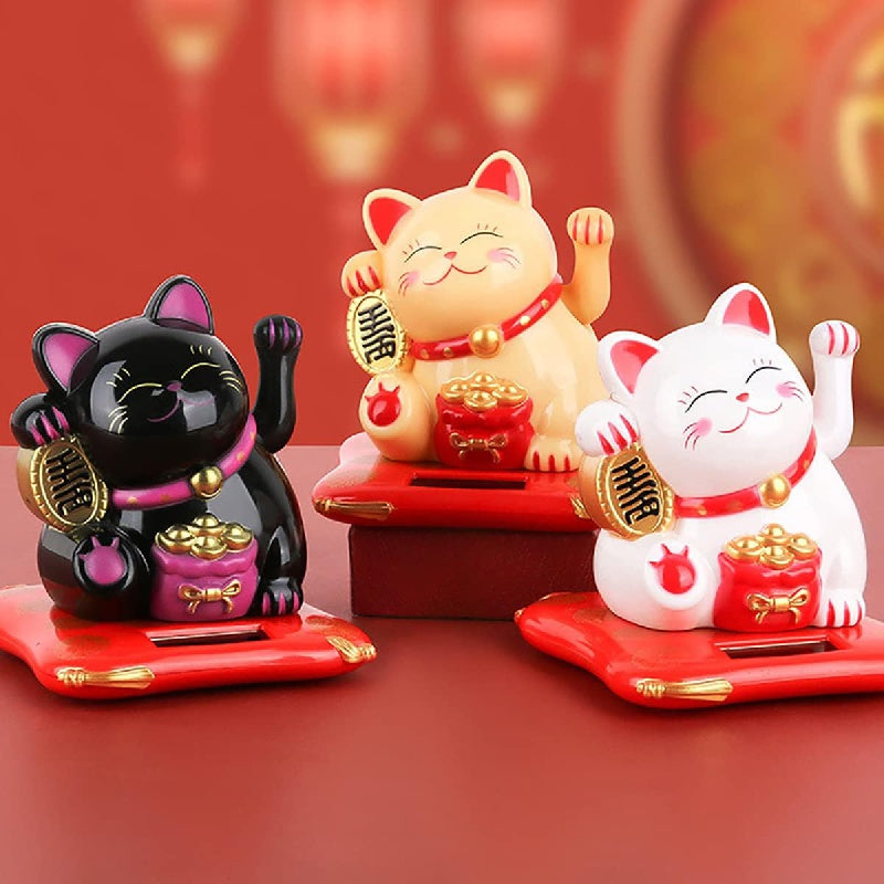 Lucky Beckoning Cat Decor Solar Waving Wealth Cat for Shop Home Car