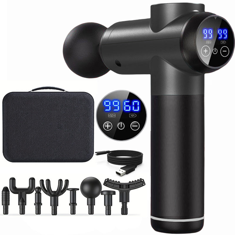 USB orqali zaryadlanadigan massaj quroli, portativ mushaklarni yengillashtirish uchun 8 ta almashtiriladigan bosh bilan.