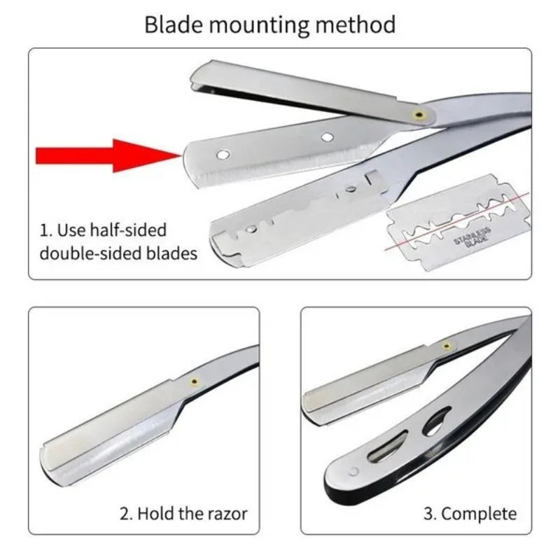 Men's Foldable Straight Razor for Hair Shaving Face Care with Replacement Blades