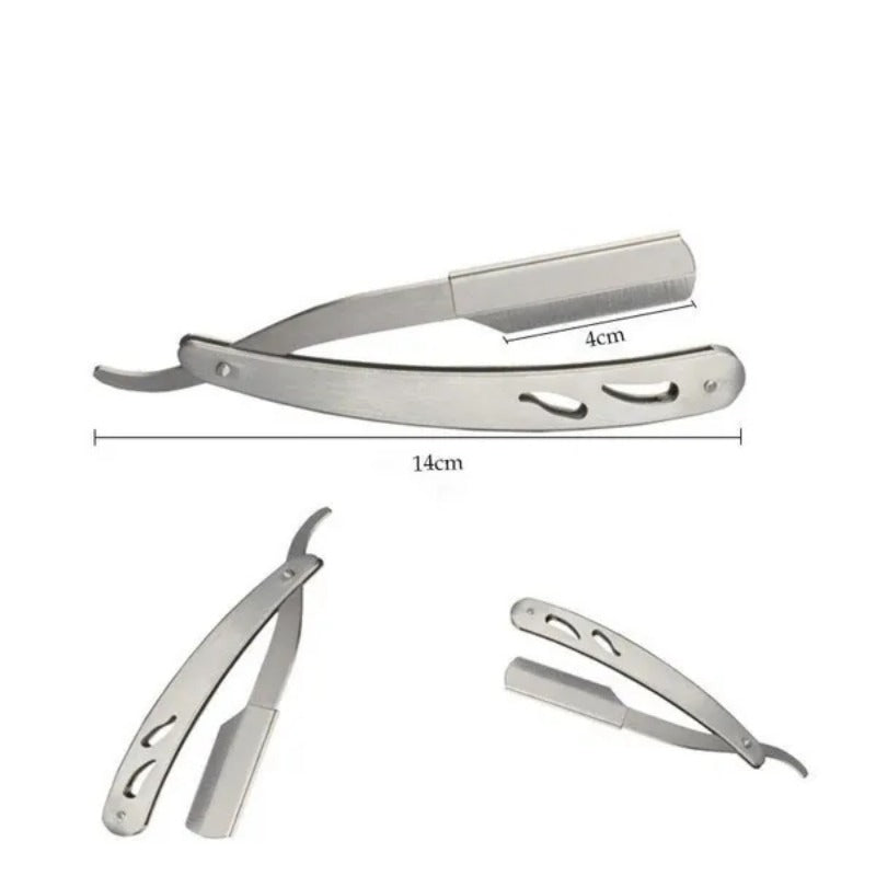 Men's Foldable Straight Razor for Hair Shaving Face Care with Replacement Blades