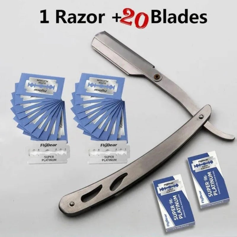 Men's Foldable Straight Razor for Hair Shaving Face Care with Replacement Blades