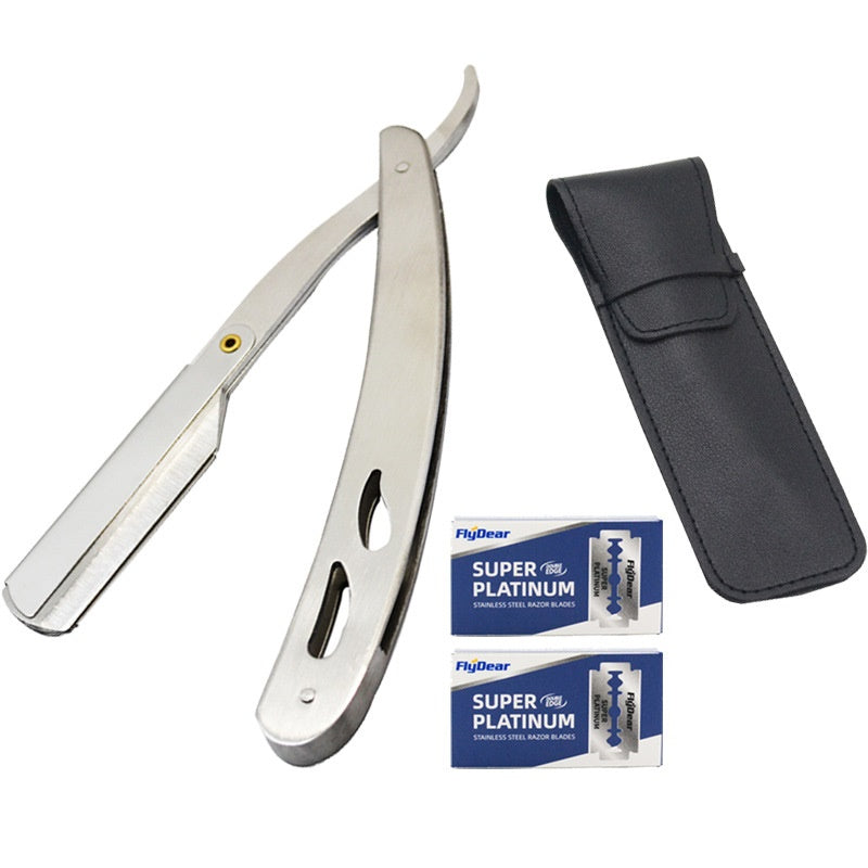 Men's Foldable Straight Razor for Hair Shaving Face Care with Replacement Blades