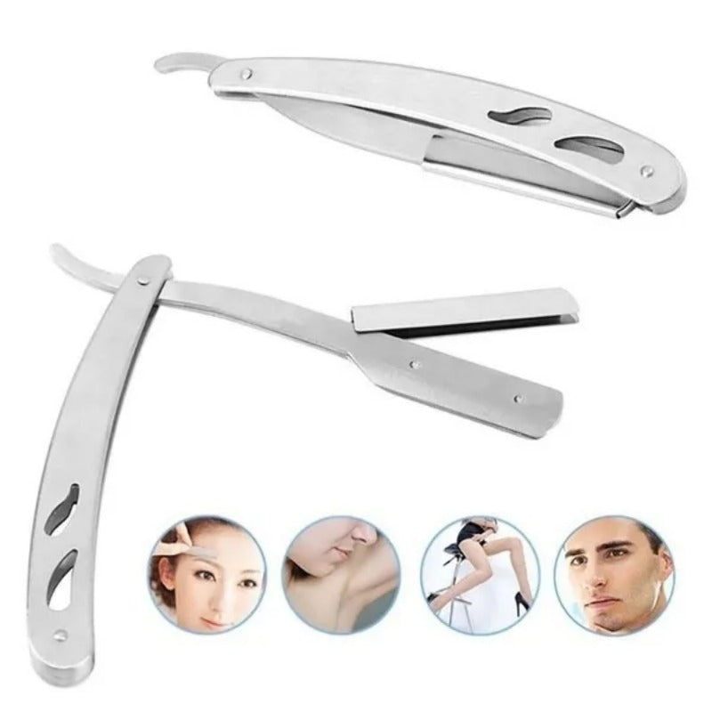 Men's Foldable Straight Razor for Hair Shaving Face Care with Replacement Blades