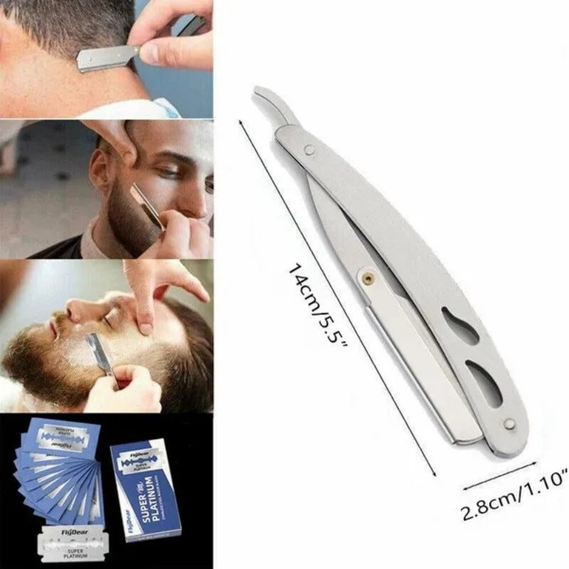 Men's Foldable Straight Razor for Hair Shaving Face Care with Replacement Blades