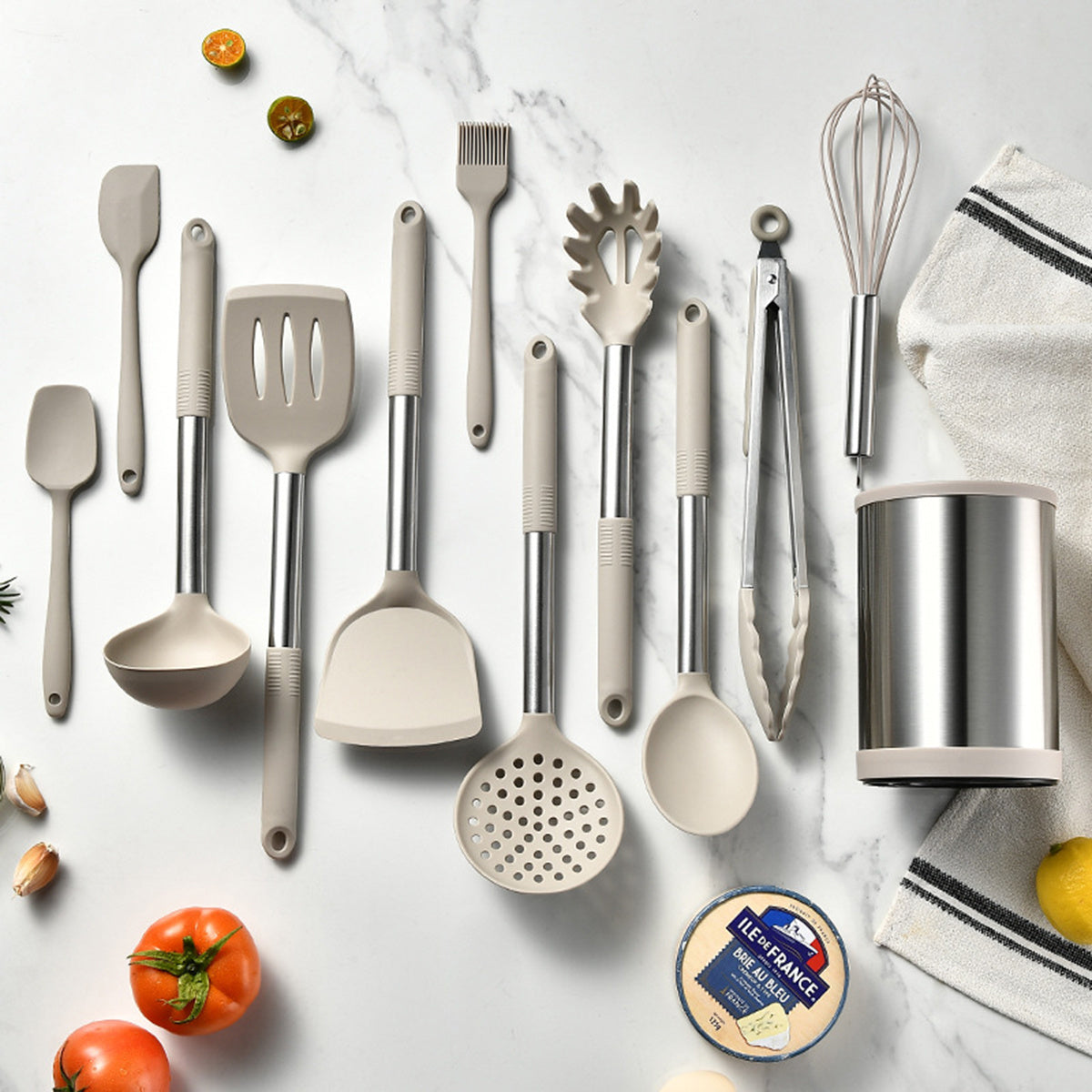 Набор из 12 силиконовых кухонных принадлежностей с металлическими ручками, антипригарные кухонные гаджеты