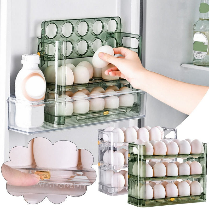 Caja de almacenamiento para huevos apilable, organizador de nevera giratorio, transparente, duradero, de ABS