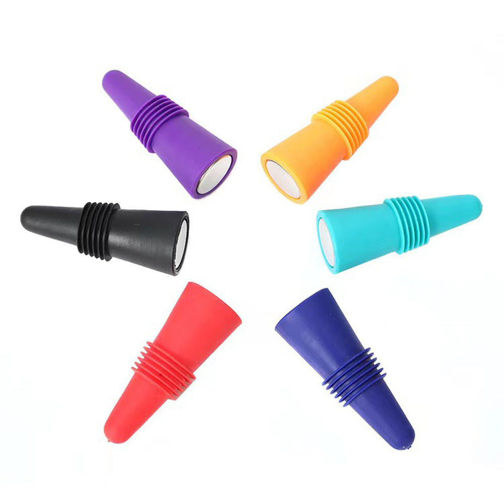 Set of 10 Tapered Silicone Wine Bottle Stoppers in Stainless Steel with Red Blue Orange Purple Black