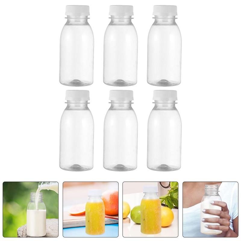 Set of 6 100ml Leakproof Plastic Milk Bottles for Juice and Beverages