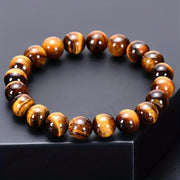 Men's Beaded Bracelet with Artificial Tiger Eye Beads and Adjustable Fit