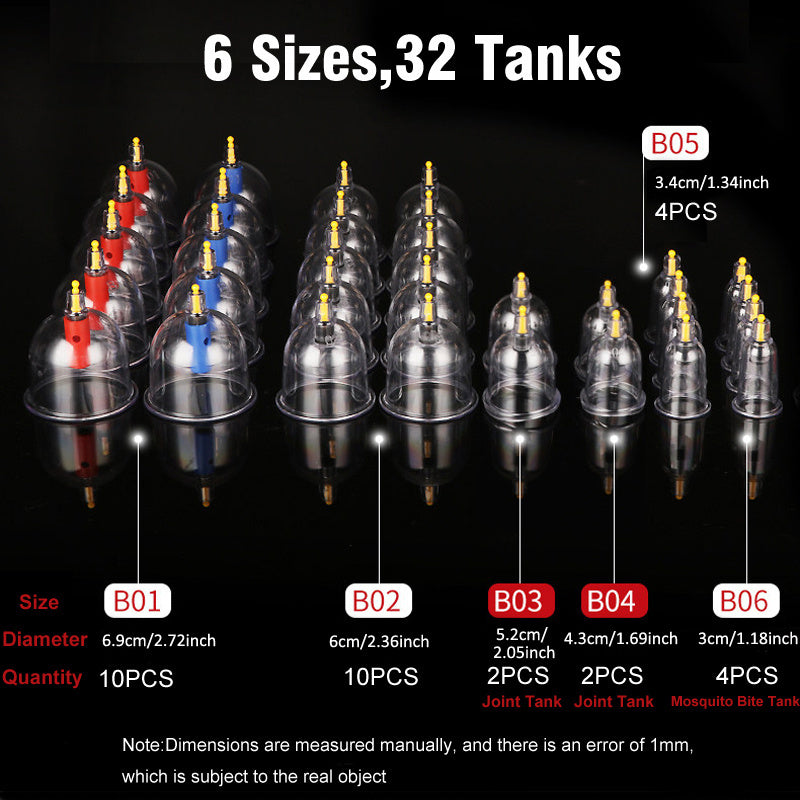 32-Piece Plastic Vacuum Cupping Set for Body Massage and Health Care