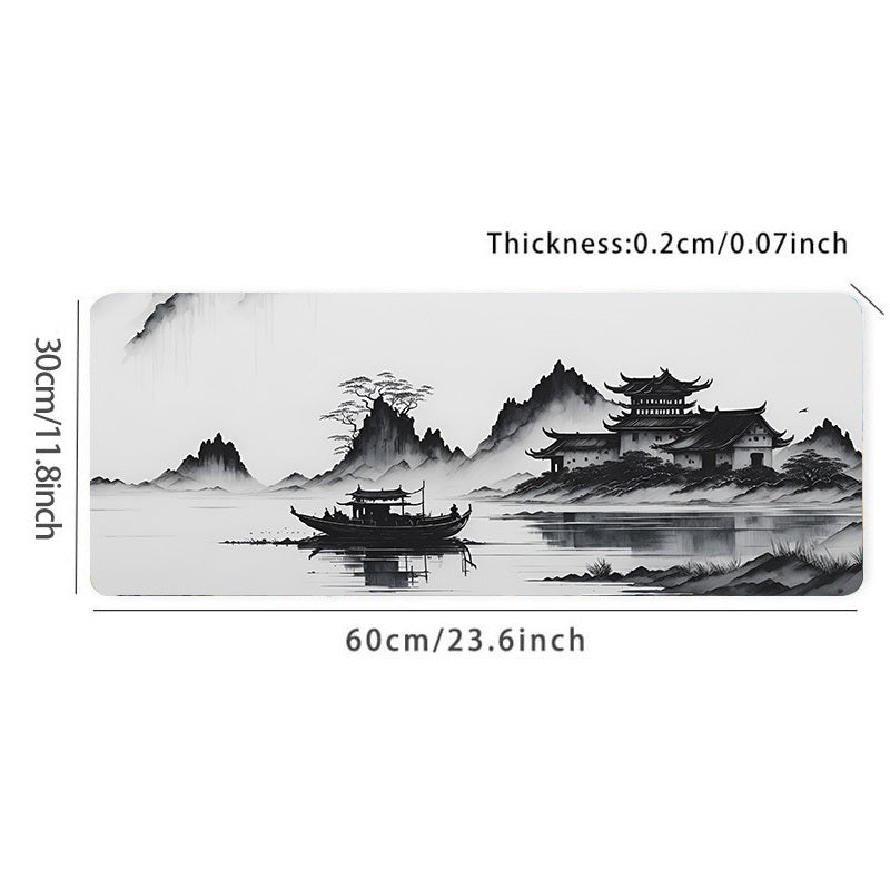 Большой игровой коврик для мыши с дизайном пейзажной туши, выполненный из натуральной резины, нескользящий, для стола