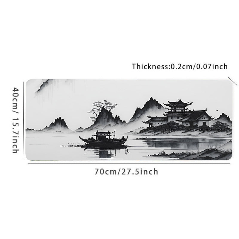 Большой игровой коврик для мыши с дизайном пейзажной туши, выполненный из натуральной резины, нескользящий, для стола
