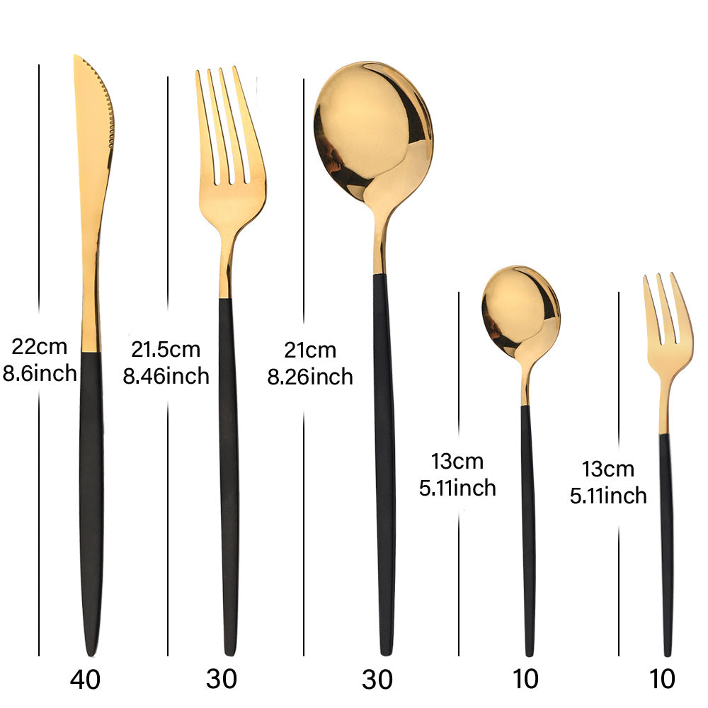 30-Piece Stainless Steel Cutlery Set with Gold and Black Finish Dishwasher Safe