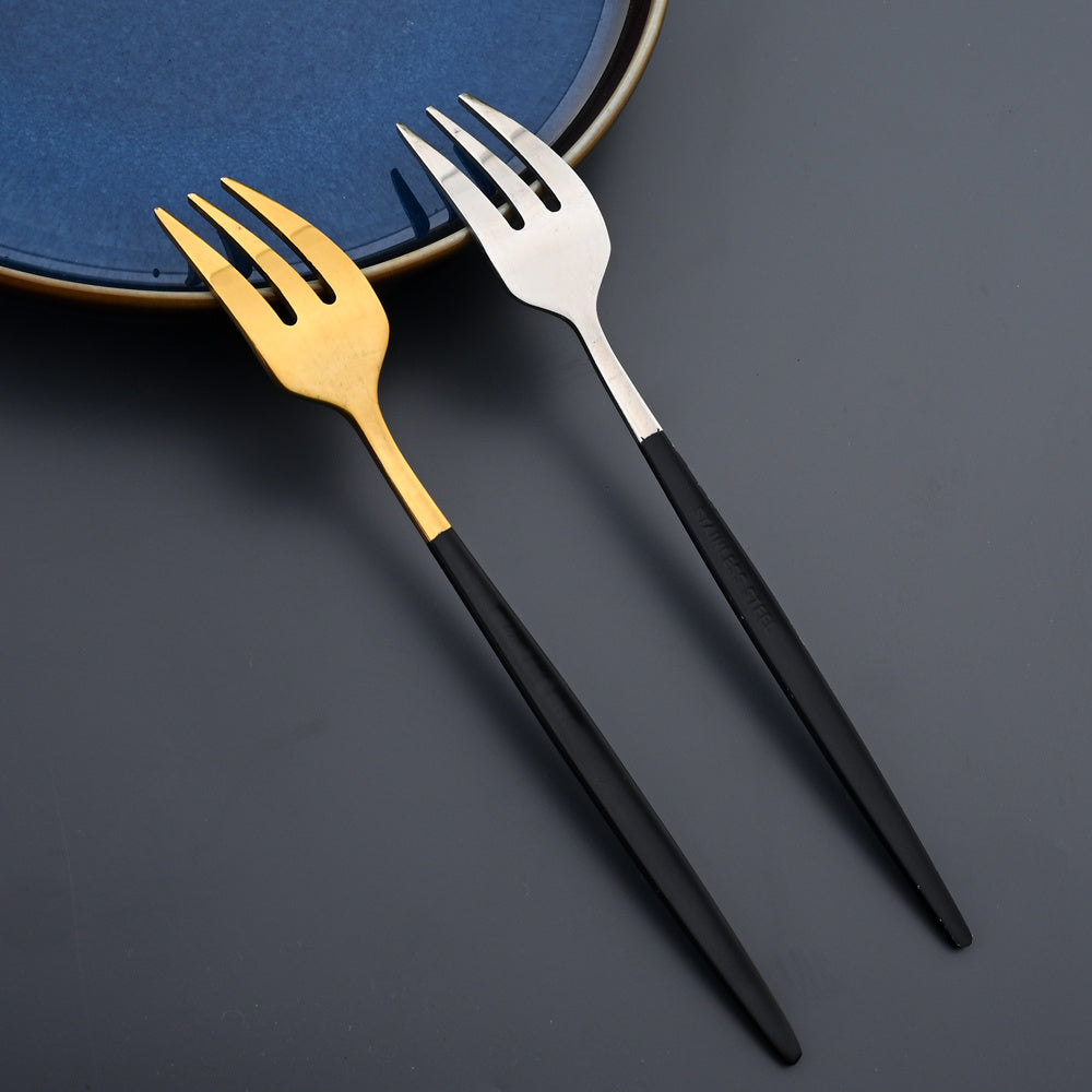 30-Piece Stainless Steel Cutlery Set with Gold and Black Finish Dishwasher Safe