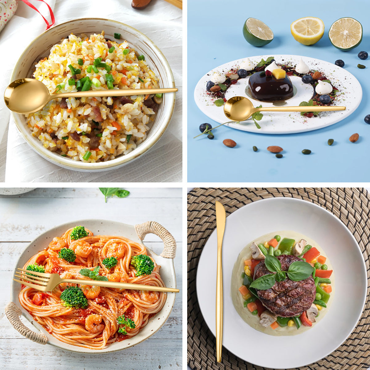 30-Piece Stainless Steel Cutlery Set with Gold and Black Finish Dishwasher Safe