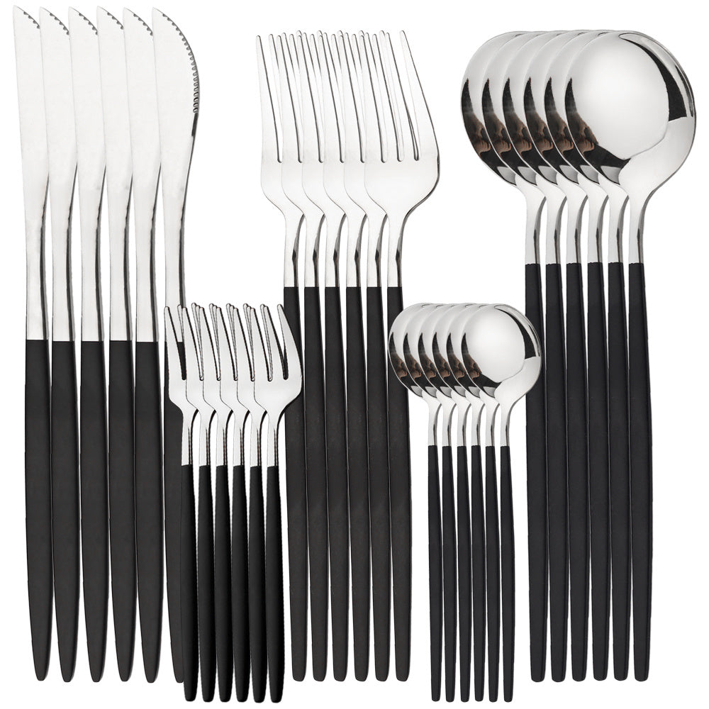 30-Piece Stainless Steel Cutlery Set with Gold and Black Finish Dishwasher Safe