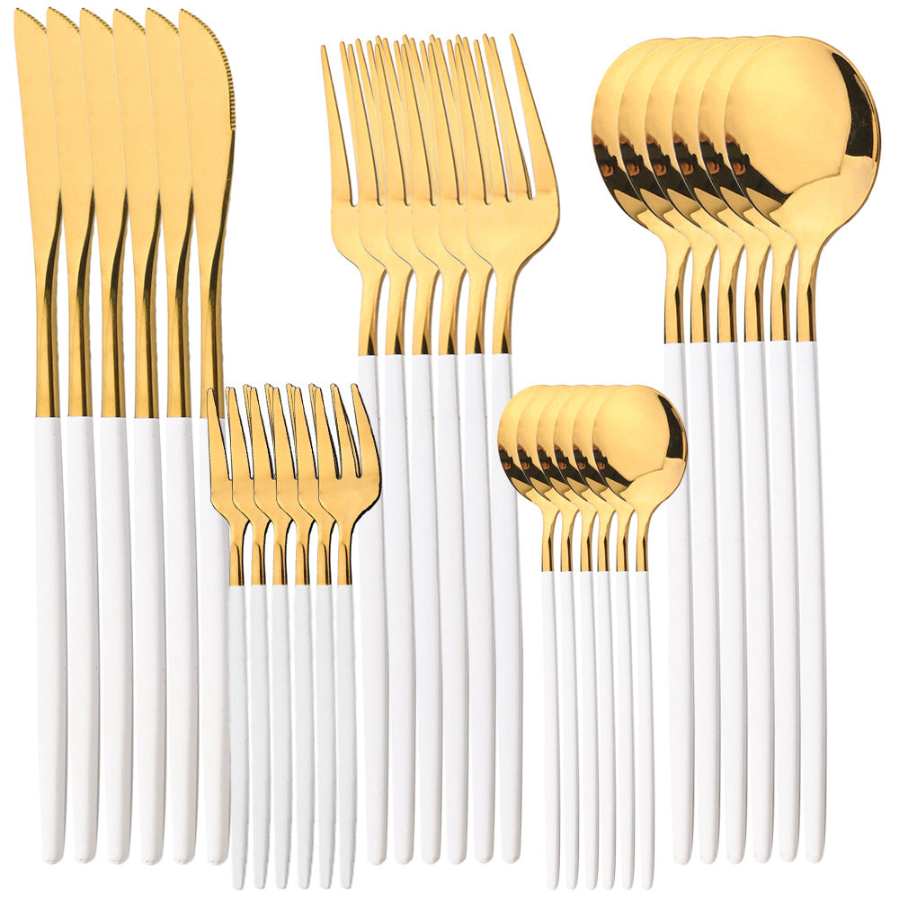 30-Piece Stainless Steel Cutlery Set with Gold and Black Finish Dishwasher Safe