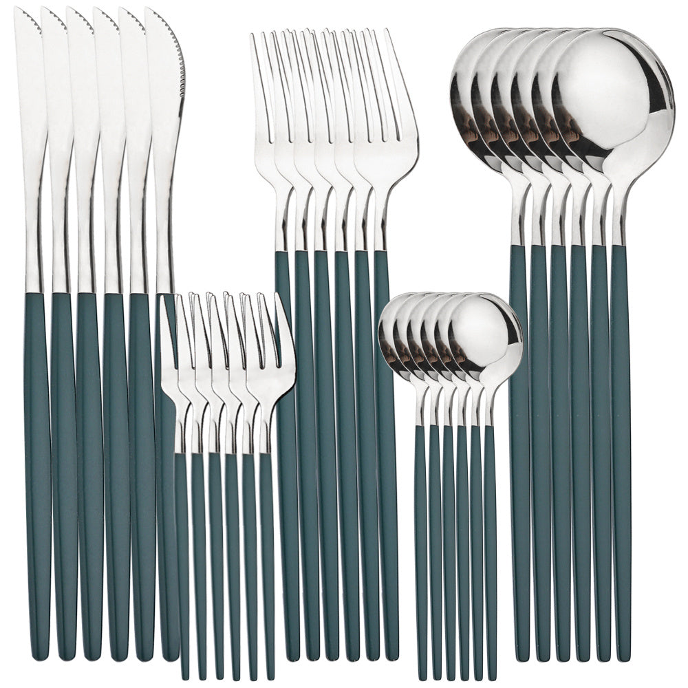 30-Piece Stainless Steel Cutlery Set with Gold and Black Finish Dishwasher Safe