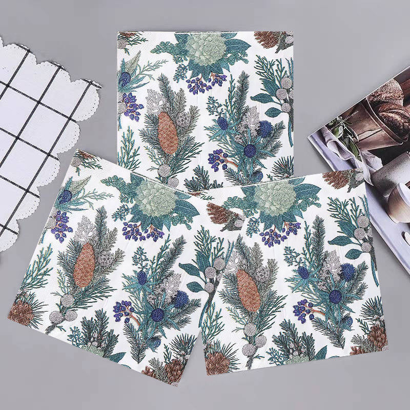 Set of 20 Vintage Napkins with Pine and Wreath Leaves for Holiday and Seasonal Decor