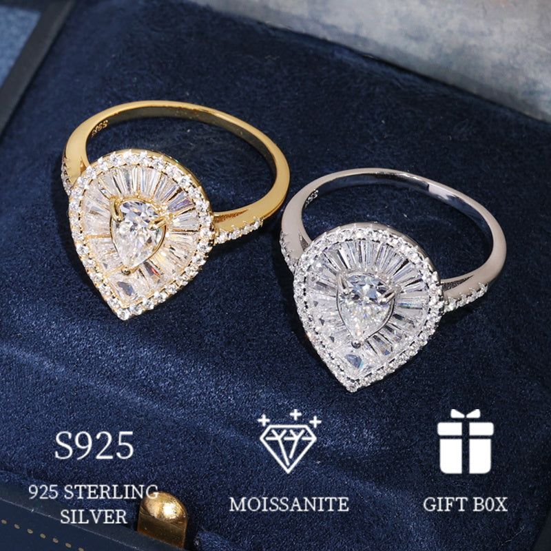 Silver or Gold Waterdrop Ring with 1 Carat Moissanite Stone Stylish Jewelry Gift