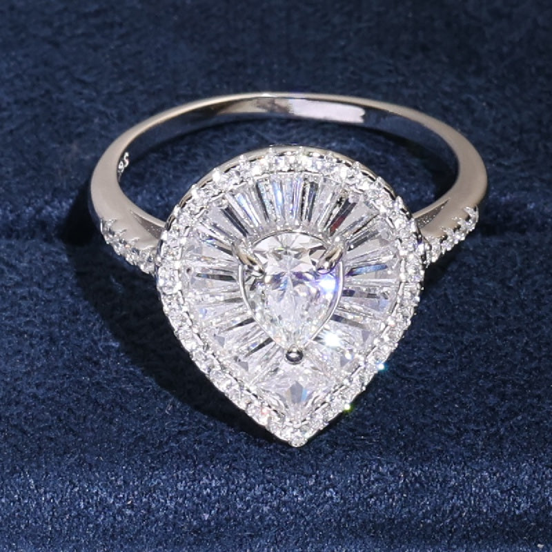 Kumush yoki Oltin Suv tomchi uzuk 1 Karat Moissanit tosh bilan zamonaviy zargarlik sovgʻasi