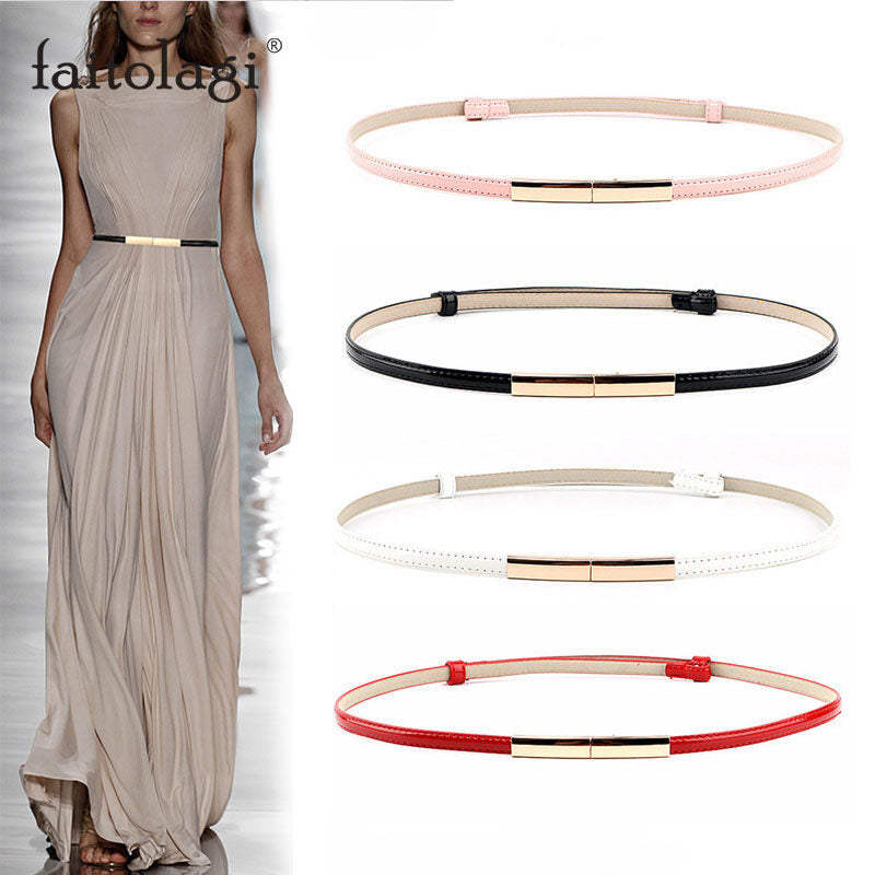Women's PU Belt with Adjustable Waistband and Gold Buckle for Dresses and Coats