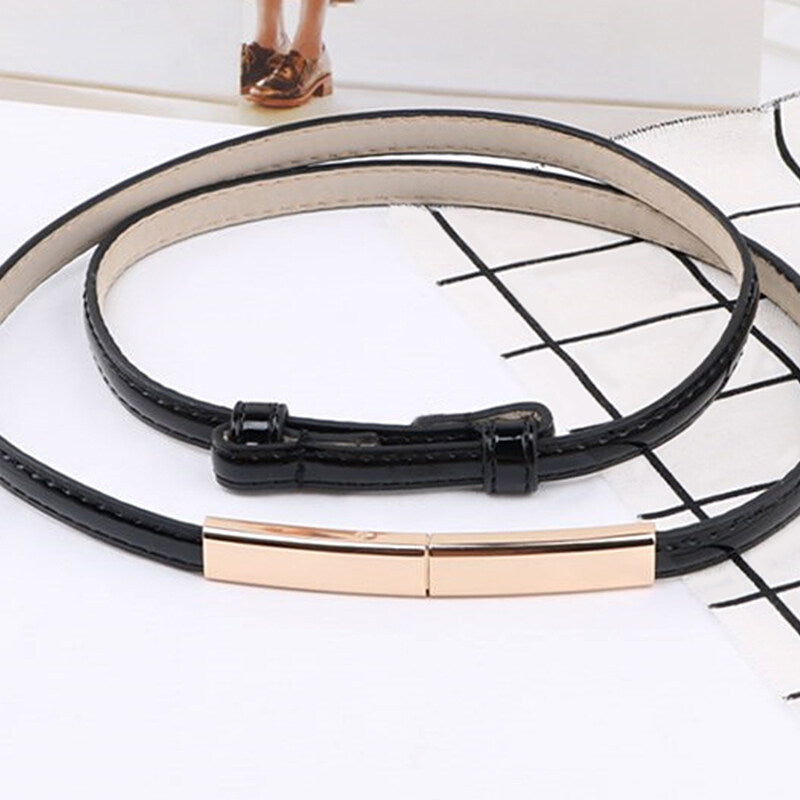 Cinturón de PU para mujer con cinturilla ajustable y hebilla dorada para vestidos y abrigos