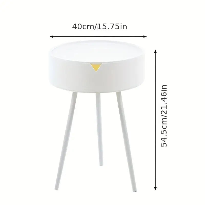 European Cream Round Side Table with Storage and Metal Frame