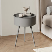 European Cream Round Side Table with Storage and Metal Frame